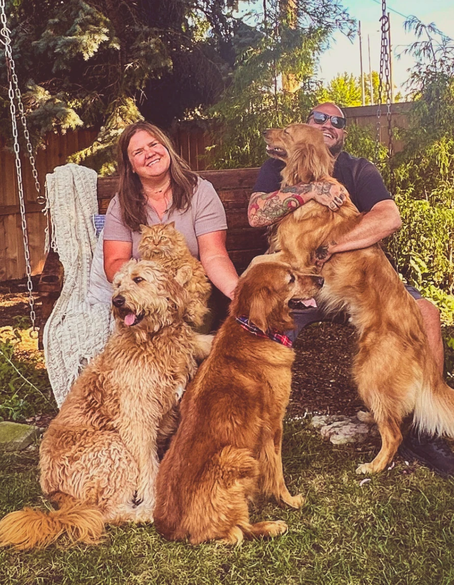 Casey at home with her dogs