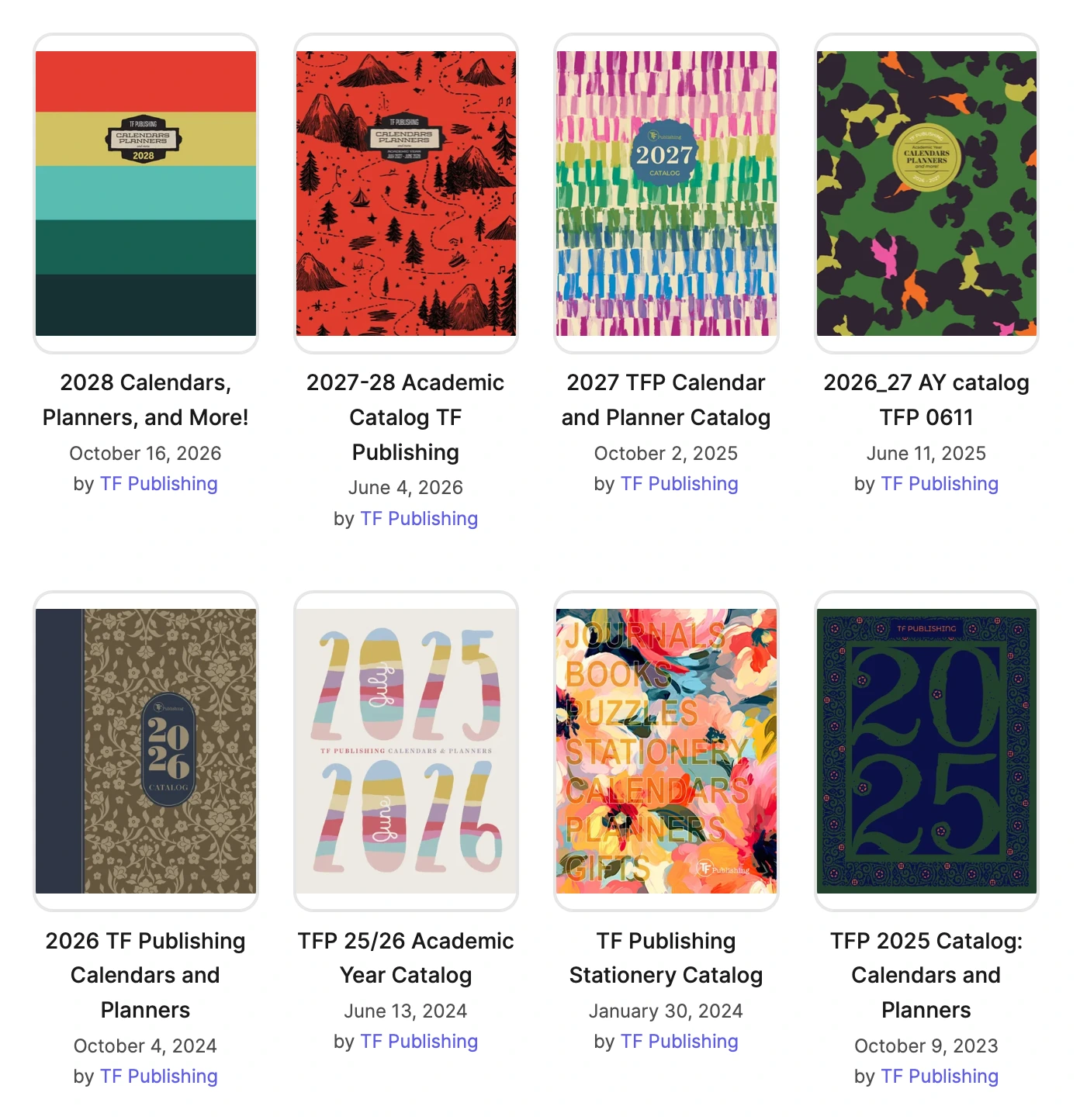 TF Publishing product catalog covers